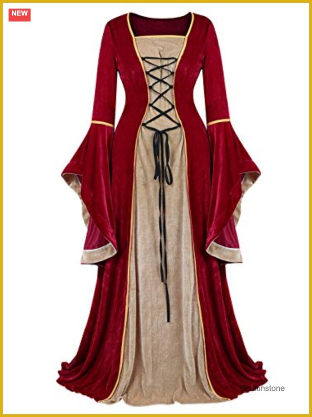 Medieval Renaissance Costume Dress - Polyester Lace Up Long Sleeve Ren Faire